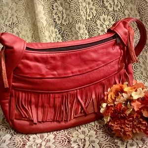 RED LEATHER purse with Fringe NEW